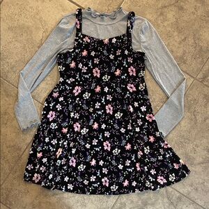 Justice Black Floral Dress with Gray Top